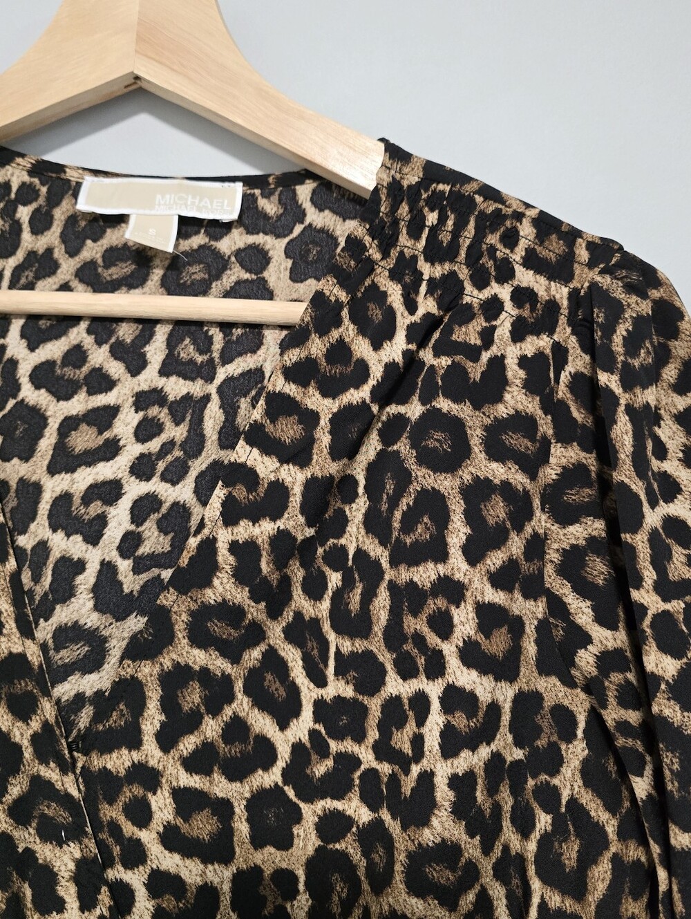 Michael Kors Leopard Print Long Sleeve Smocked Ruffle "JULIA" Dress Fall Style - Picture 11 of 16
